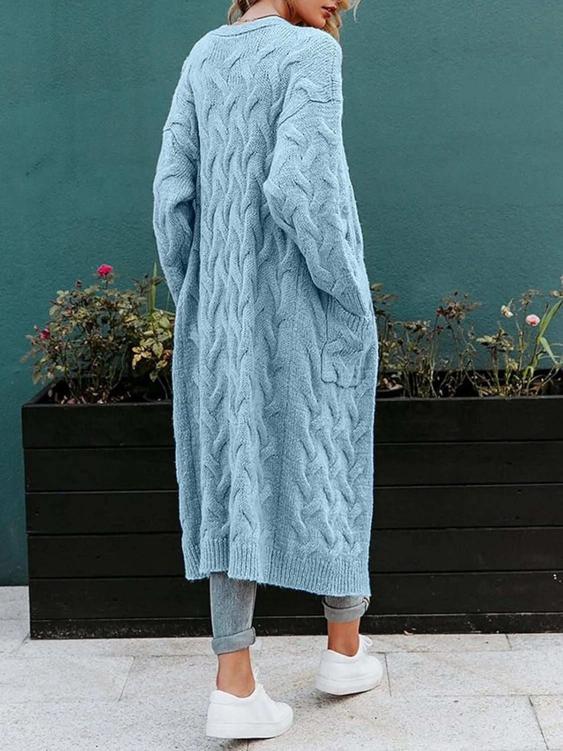 ZIWOCH Women's Long Cardigan Coats Cable Knit Casual Open Front Long Sleeve Loose Sweater with Pockets