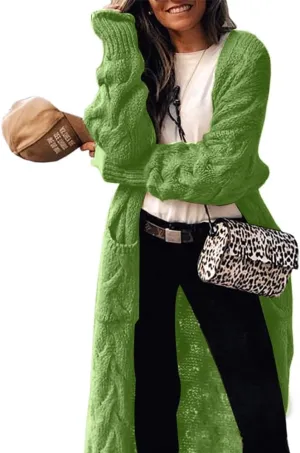 ZIWOCH Women's Long Cardigan Coats Cable Knit Casual Open Front Long Sleeve Loose Sweater with Pockets