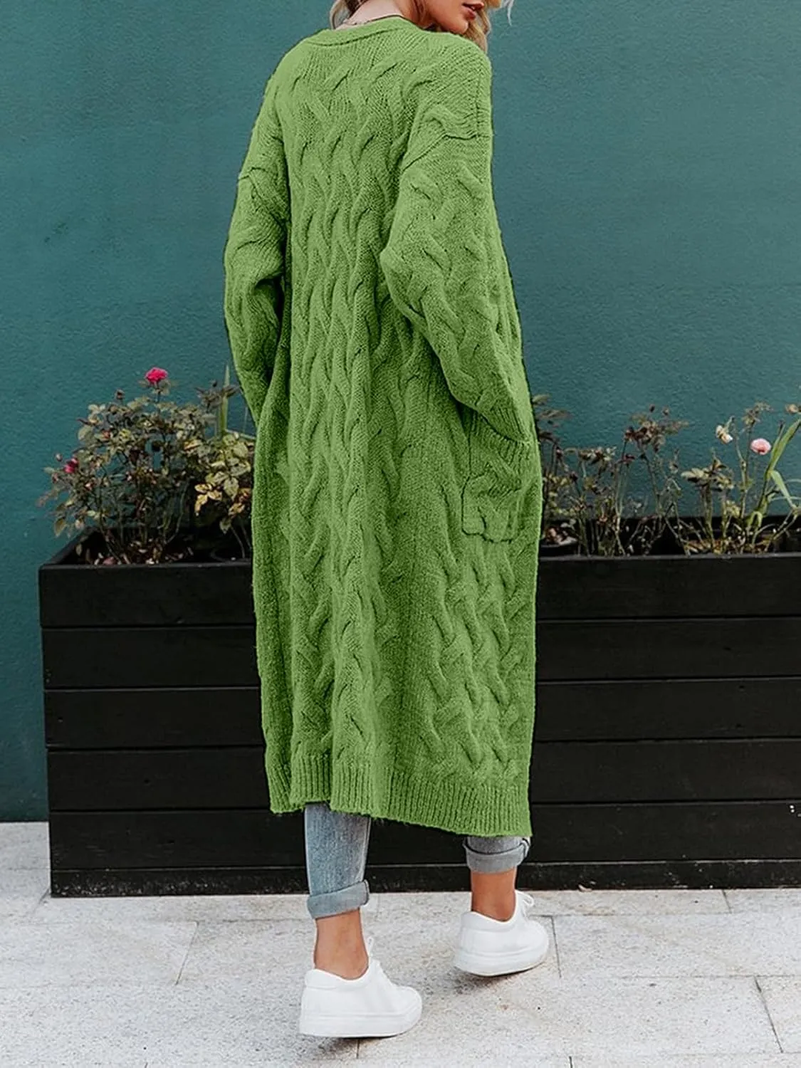 ZIWOCH Women's Long Cardigan Coats Cable Knit Casual Open Front Long Sleeve Loose Sweater with Pockets