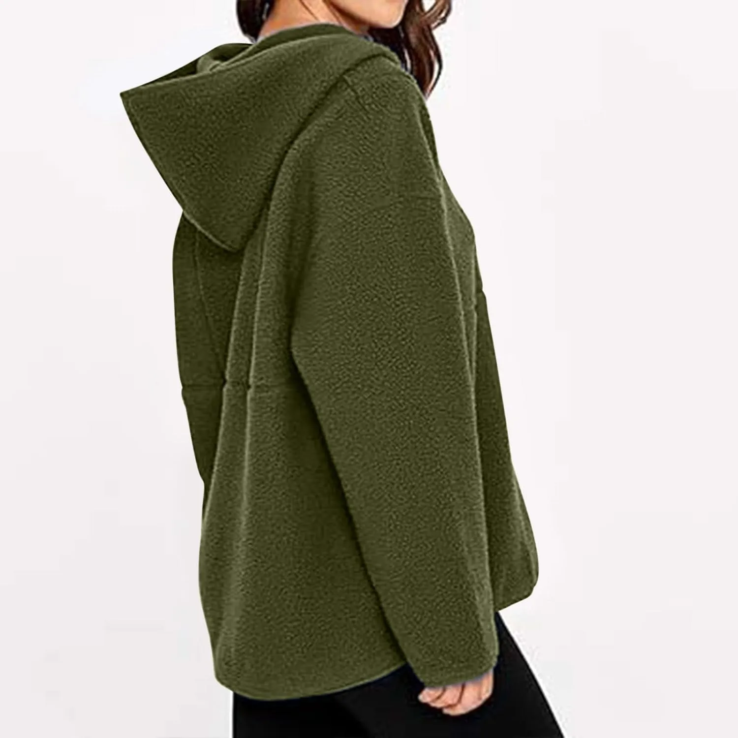 ZWRXW Women's Oversized Sherpa Hoodies Half Zip Fuzzy Fleece Sweatshirts Casual Solid Pullover Tops Fall Outfits with Pocket