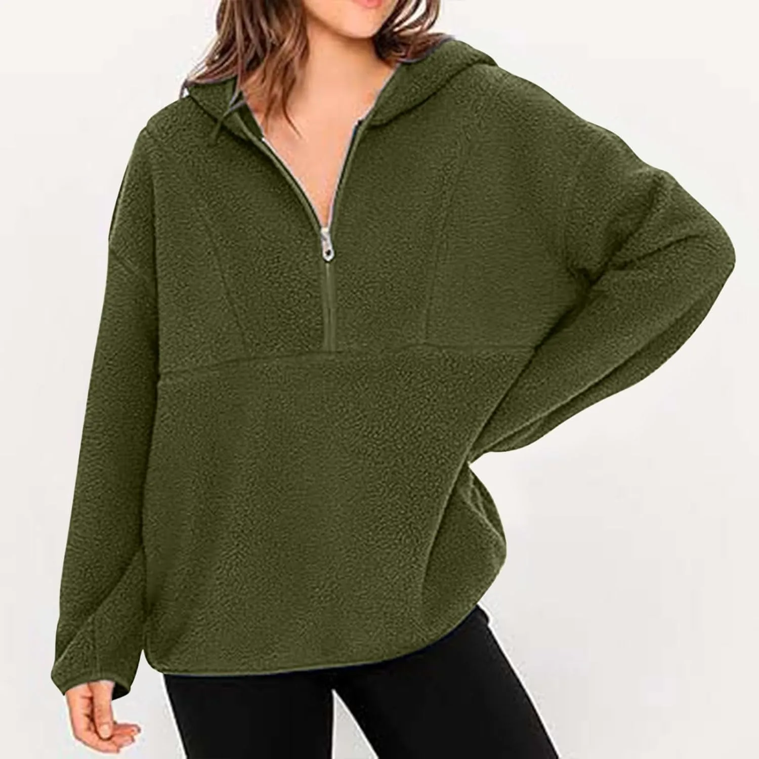 ZWRXW Women's Oversized Sherpa Hoodies Half Zip Fuzzy Fleece Sweatshirts Casual Solid Pullover Tops Fall Outfits with Pocket